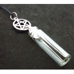 Silver Coloured Metal Pentacle Glass Bottle Pendant